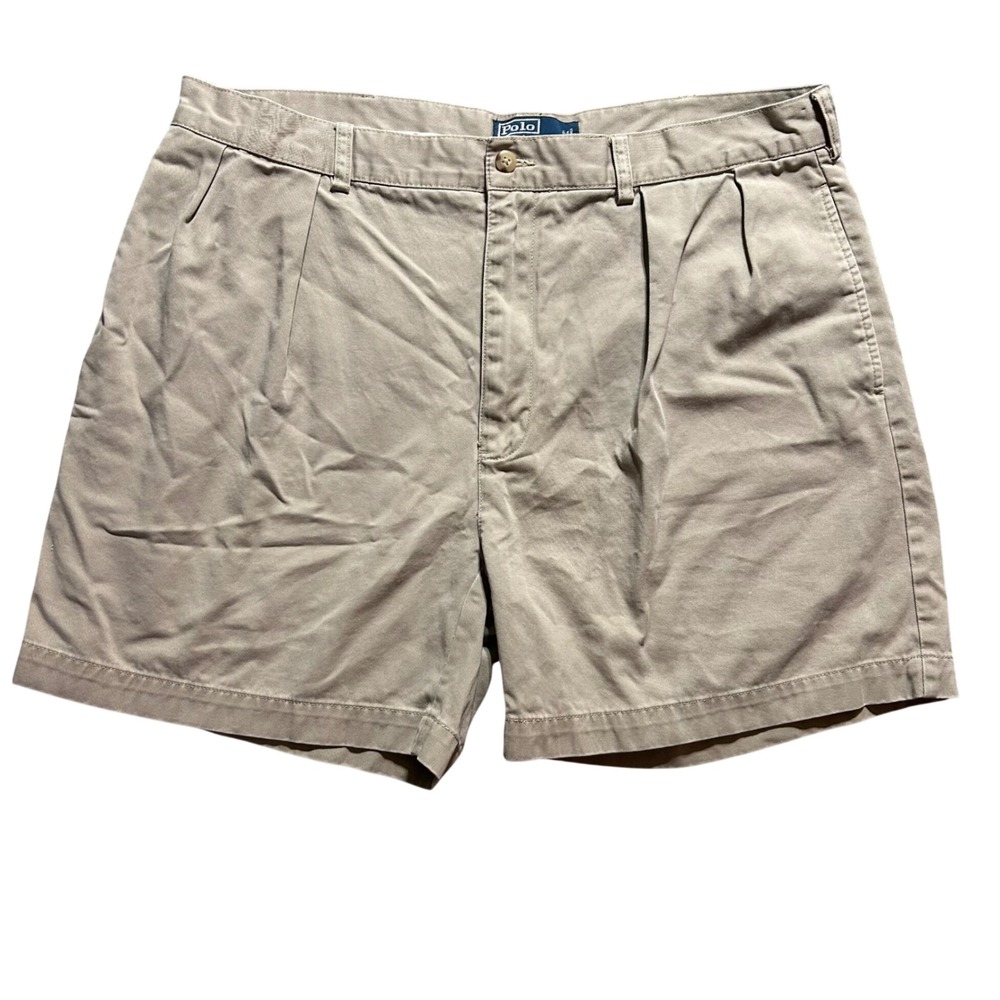 Polo Ralph Lauren Andrew Short Mens 38 VTG Y2K Tan Pleated Chino Cotton Twill